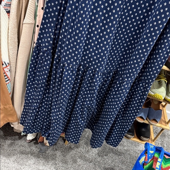 Lands' End Navy Polka Dot Maxi Dress Off the Shoulders 2X Stretch - Picture 4 of 7